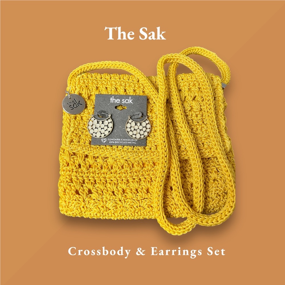 The Sak Yellow Crochet Crossbody Bag & Earring Set (A667)